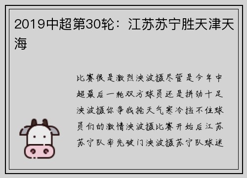 2019中超第30轮：江苏苏宁胜天津天海
